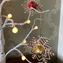 Snowflake Christmas Decorations, Chocolate Tree Hanging Wooden Decoration, Set Of 4