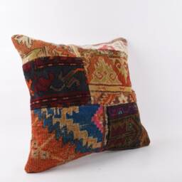 Turkish Kilim Pillow Cover - 20x20 Inch Vintage Anatolian Home Decor - thumbnail 2