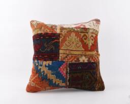 Turkish Kilim Pillow Cover - 20x20 Inch Vintage Anatolian Home Decor - thumbnail 1