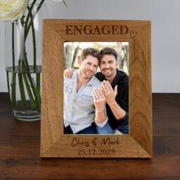 Personalised Engaged Wooden Photo Frame 4x6 5x7 Gifts Ideas & For Engagement Couple Happy Bride Wife Mr Mrs Husband To Be Groom - thumbnail 2