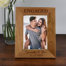 Personalised Engaged Wooden Photo Frame 4x6 5x7 Gifts Ideas & For Engagement Couple Happy Bride Wife Mr Mrs Husband To Be Groom - thumbnail 1