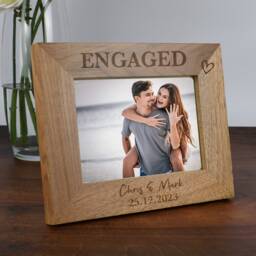 Personalised Engaged Wooden Photo Frame 4x6 5x7 Gifts Ideas & For Engagement Couple Happy Bride Wife Mr Mrs Husband To Be Groom - thumbnail 3