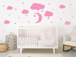 Moon Clouds & Stars Nursery Wall Decor Sticker, Clouds Moon Decal, Stars Decor, Nursery - thumbnail 1