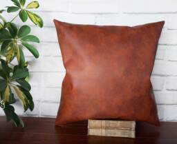 Terracotta Faux Leather Pillow Cover Brown Linen Back