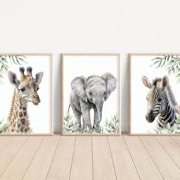 Safari Elephant Giraffe Zebra Animal Baby Girls Boys A4 Or A3 Nursery Set Of Unframed Prints Unisex Neutral Boho Beige Jungle - thumbnail 3