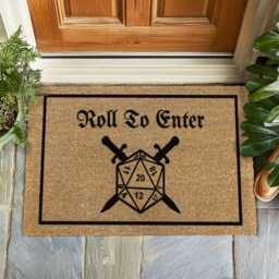 Critical Role Inspired Doormat, Roll For Initiative, D20 Dice Gift Him, Geek To Enter Or Die, Dnd Themed Front Door Mat - thumbnail 2