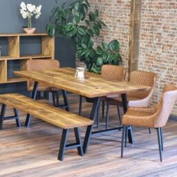 Louth Af Dining Table Solid Wood Chamfer Edge - Industrial A Frame Steel Legs Modern Rustic Interior Design Cozy Natural & Stylish - thumbnail 2
