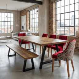 Louth Af Dining Table Solid Wood Chamfer Edge - Industrial A Frame Steel Legs Modern Rustic Interior Design Cozy Natural & Stylish