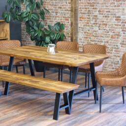 Louth Af Dining Table Solid Wood Chamfer Edge - Industrial A Frame Steel Legs Modern Rustic Interior Design Cozy Natural & Stylish - thumbnail 3