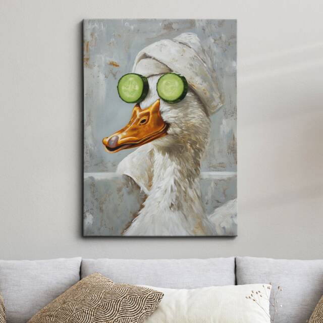 Duck Beauty Care Towel Bath Tub Framed Poster Print & Canvas Wall Decor Art Painting Bedroom Home Bathroom Funny Animal Lover Gift - image 1
