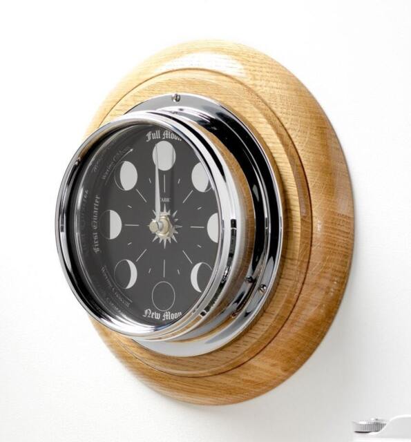 Tabic Handmade Prestige Moon Phase Clock in Chrome On An English Oak Mount - image 1