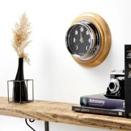 Tabic Handmade Prestige Moon Phase Clock in Chrome On An English Oak Mount - thumbnail 2