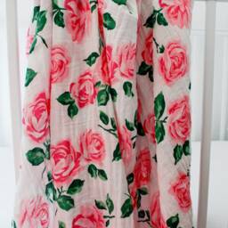 Pink Roses Floral Gauze Swaddle Blanket, Baby Shower Gift, Girl Gift, Flower Lightweight For Newborns - thumbnail 4