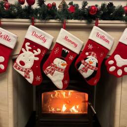 Personalised Christmas Stocking - Red Holiday Decor, Matching Family Stockings, Santa Stocking, Snowman, Reindeer - thumbnail 2
