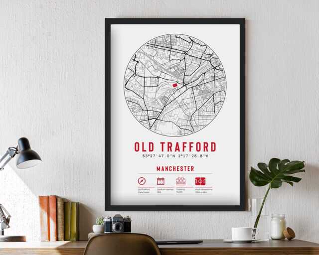 Old Trafford in Manchester Stadium Map - Prints & Frames Available Art Artwork Football Gift Dad Brother Boyfriend Fan Grandad Christmas - image 1