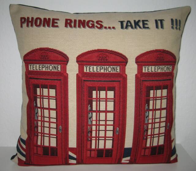 Decorative Pillow Cover Phone Rings Union Jack Tapestry Fabric England Gb Chill Corduroy - image 1