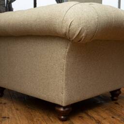 Handmade Large 1.5 Seater Wheat Herringbone Wool & Vintage Tan Leather Chesterfield Snuggle Armchair - thumbnail 4