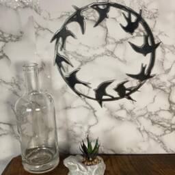 Swift Swallow Bird Wreath Hoop Circle Brushed Steel Wall Art Modern Home Design Present Gift Ideas - thumbnail 4