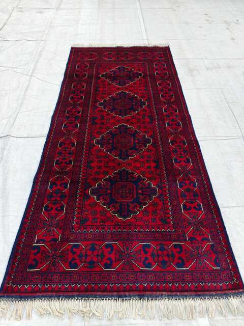 3x6 Bukhara Red Handmade Afghan Wool Runner Rug, Medium Area Hallway Carpet - image 1
