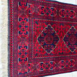 3x6 Bukhara Red Handmade Afghan Wool Runner Rug, Medium Area Hallway Carpet - thumbnail 4