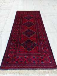 3x6 Bukhara Red Handmade Afghan Wool Runner Rug, Medium Area Hallway Carpet - thumbnail 1