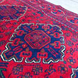 3x6 Bukhara Red Handmade Afghan Wool Runner Rug, Medium Area Hallway Carpet - thumbnail 3