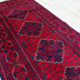 3x6 Bukhara Red Handmade Afghan Wool Runner Rug, Medium Area Hallway Carpet - thumbnail 2