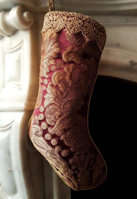Luxury Christmas Stocking Amethyst & Gold Silk Brocatelle Rubelli Fabric Tebaldo Pattern - Made in Italy - image 1