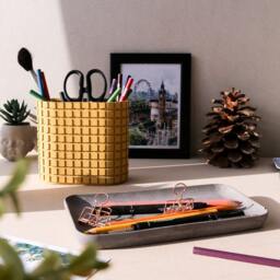 Modern Concrete Desk Organizer - Geometric Pencil Holder For Office Minimalist Pen Cup Industrial Table Decor Unique Architect Gift - thumbnail 4