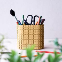 Modern Concrete Desk Organizer - Geometric Pencil Holder For Office Minimalist Pen Cup Industrial Table Decor Unique Architect Gift