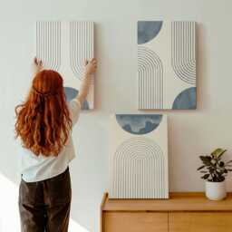 Canvas Art Set Of 3 - Patterns in Shades Blue & White, Photo Print, Geometric Wall Decor - thumbnail 1