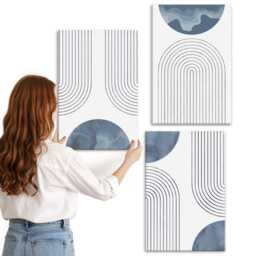 Canvas Art Set Of 3 - Patterns in Shades Blue & White, Photo Print, Geometric Wall Decor - thumbnail 3