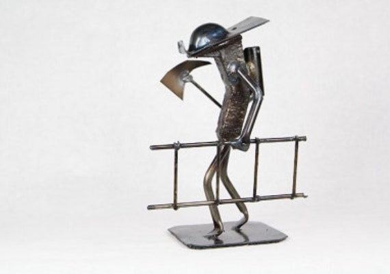 Fireman - Metal Art Figurine Railroad Spike Art Fireman Gift - image 1