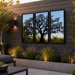 Three Panel Tree Garden Mirror, Outdoor Acrylic Mirror Wall Art, Decor, Fence Decoration - thumbnail 3