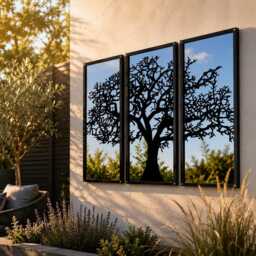 Three Panel Tree Garden Mirror, Outdoor Acrylic Mirror Wall Art, Decor, Fence Decoration - thumbnail 2