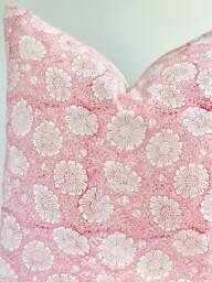 Pink Indian Block Print Pillow Coven , Cotton Voile Hand Mede - thumbnail 1