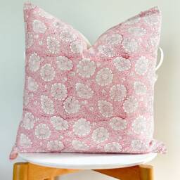 Pink Indian Block Print Pillow Coven , Cotton Voile Hand Mede - thumbnail 2