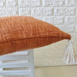 Super Soft Solid Textured Burnt Orange 100% Raw Cotton Hand Dyed 18x18 - 20x20 22x22 24x24 Inches Boho Cushion Cover - thumbnail 3