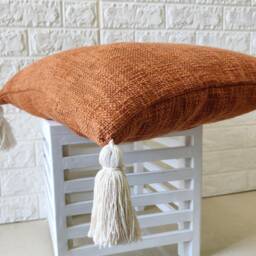 Super Soft Solid Textured Burnt Orange 100% Raw Cotton Hand Dyed 18x18 - 20x20 22x22 24x24 Inches Boho Cushion Cover - thumbnail 2