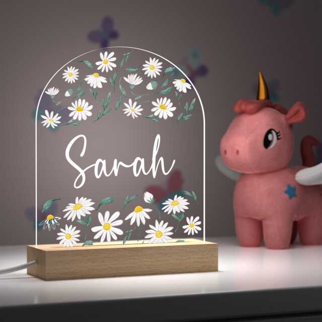 Personalised Girls Floral Bedroom Night Light, Printed Acrylic Led Name Lamp - image 1