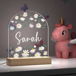 Personalised Girls Floral Bedroom Night Light, Printed Acrylic Led Name Lamp - thumbnail 1