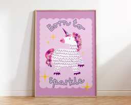 Unicorn Girls Bedroom Print - Girly Decor Posters Pink Bright Pastel Affirmations Born To Sparkle Playroom Nursery Magical - thumbnail 1
