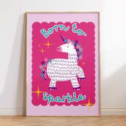 Unicorn Girls Bedroom Print - Girly Decor Posters Pink Bright Pastel Affirmations Born To Sparkle Playroom Nursery Magical - thumbnail 2