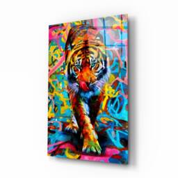 Colorful Tiger Glass Wall Art-Wall Decor-Glass Printing-Large Hangings-Wild Animal Art - Tempered Glass, Panel Art - thumbnail 1