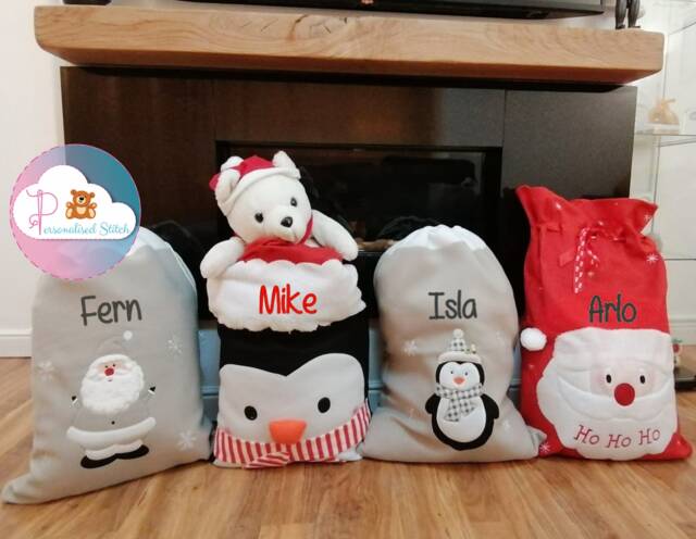 Personalised Christmas Sacks Embroidered Xmas Stockings Personalized Gift My First Baby Keepsake