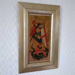 "Archangel Michael Slaying Dragon - 14Th Century Medieval Framed Reproduction On Canvas 8""x12" - thumbnail 2