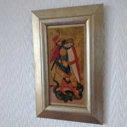 "Archangel Michael Slaying Dragon - 14Th Century Medieval Framed Reproduction On Canvas 8""x12" - thumbnail 3