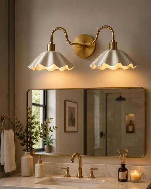 Vanity Light - Mid Century Brass Wall Bathroom Lamp Modern Shade Fixture - image 1
