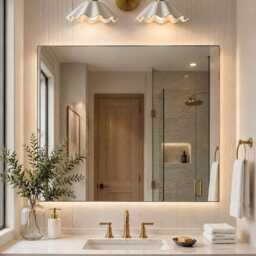 Vanity Light - Mid Century Brass Wall Bathroom Lamp Modern Shade Fixture - thumbnail 3
