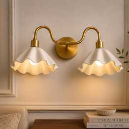 Vanity Light - Mid Century Brass Wall Bathroom Lamp Modern Shade Fixture - thumbnail 2